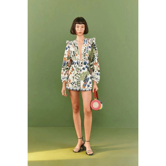 Farm Rio Summer Garden Romper Small S NO BELT - Picture 2 of 4